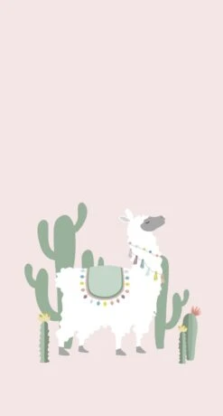 Fototapete Kinderzimmer 158926 Alpaka Rosa Grün Weiß