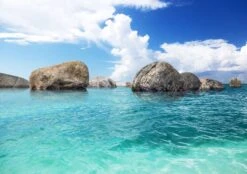 Fototapete Wasser Steine Meer Bucht 360x254cm Blau Grau