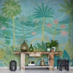 Digitaldruck Tropen Pflanzen Blau Grün Türkis ML6902