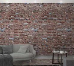 Fototapete Vlies Mauer Backsteine Rot-braun Blau 47254