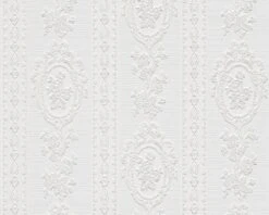 A.S. Creation Tapete Vinyl Barock Gestreift Weiß Glitzer AS 1861-40