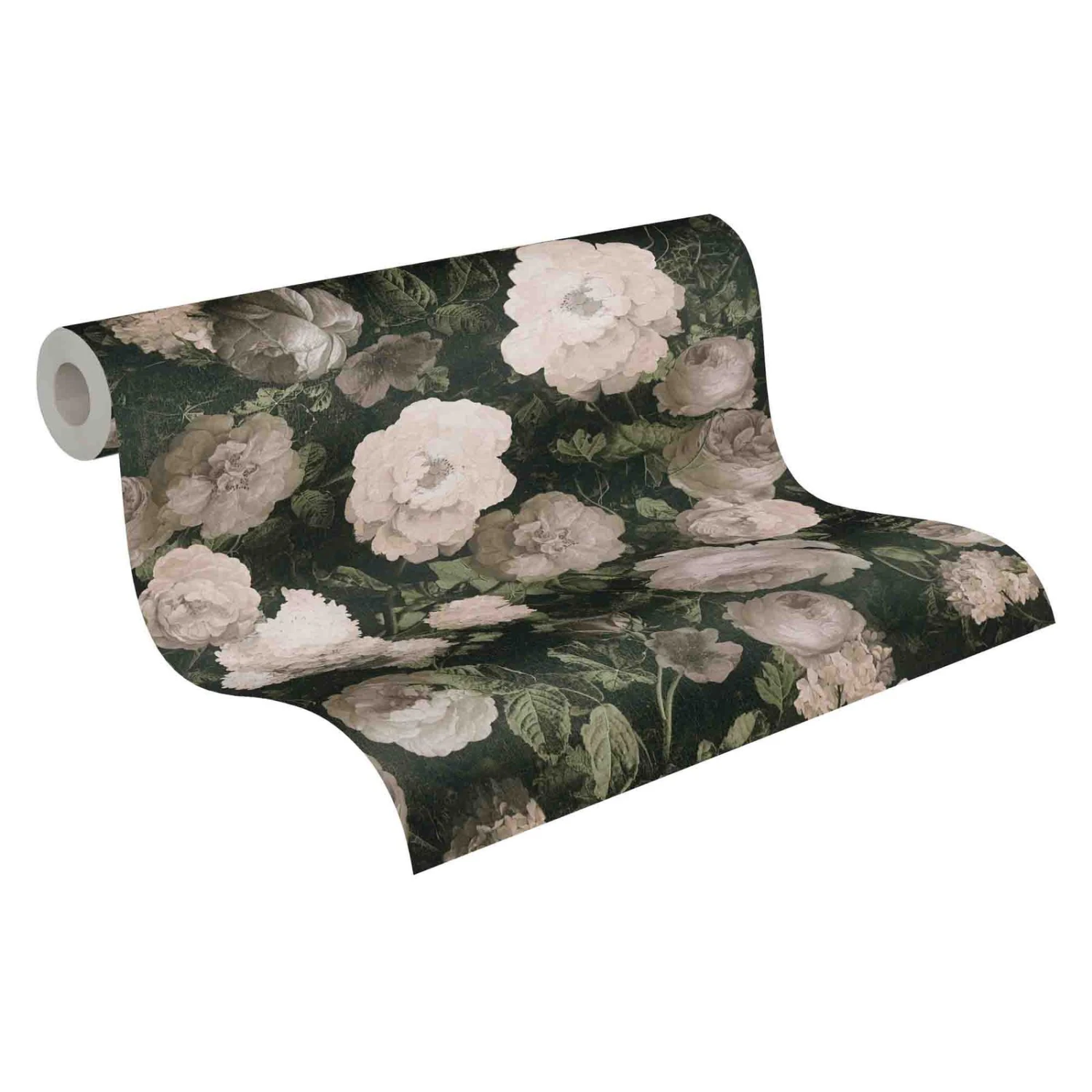 A.S. Creation Tapete Vlies Blumen Floral Schwarz Grün Weiß 37650-3