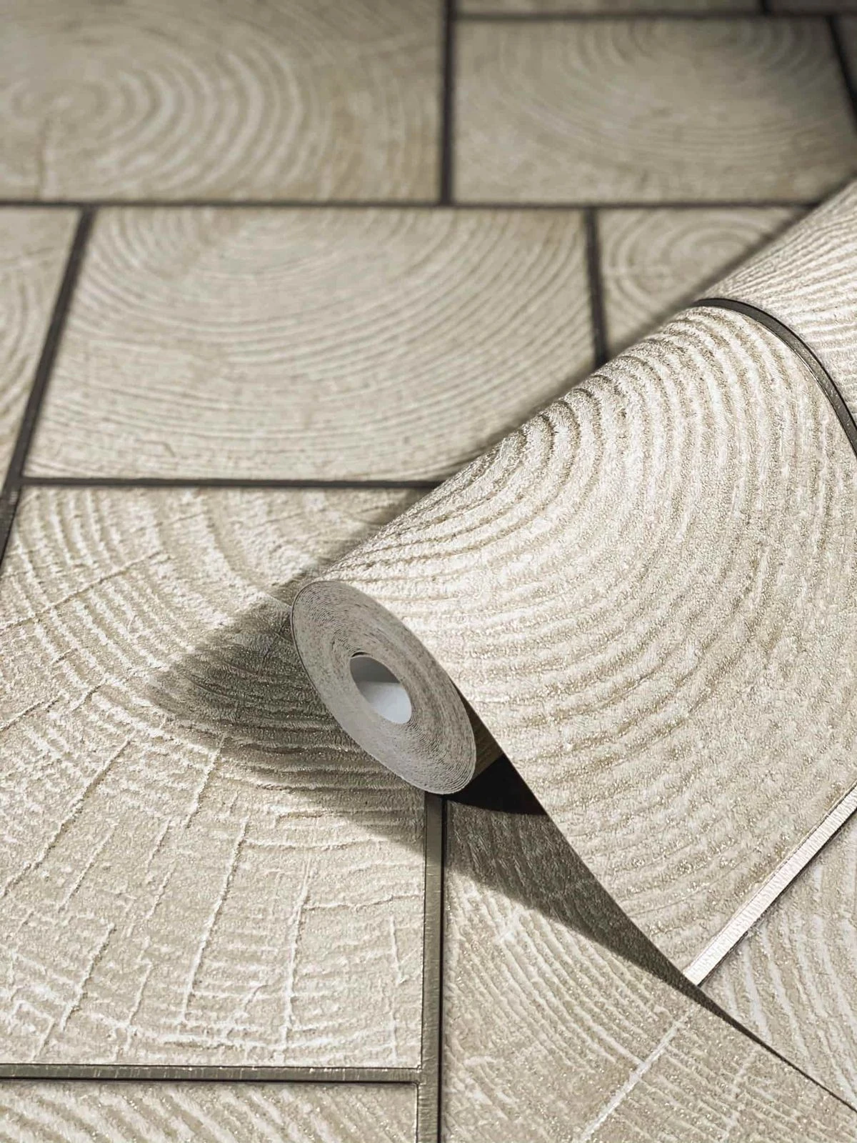 Tapete Vlies Fliesen Holz Kacheln Beige Silber 85745 – Bild 2