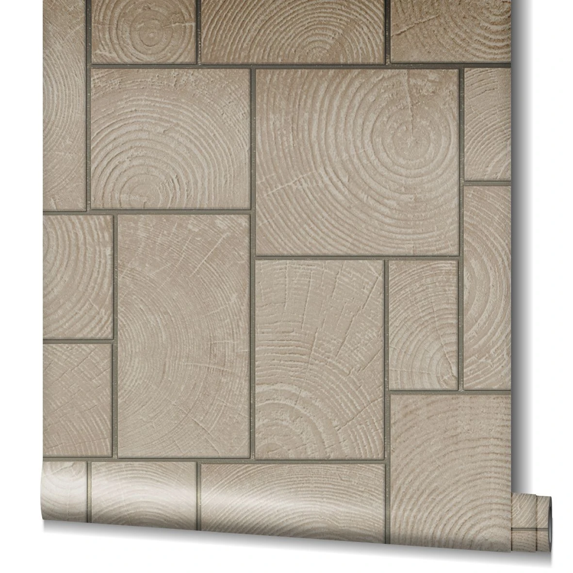 Tapete Vlies Fliesen Holz Kacheln Beige Silber 85745 – Bild 3