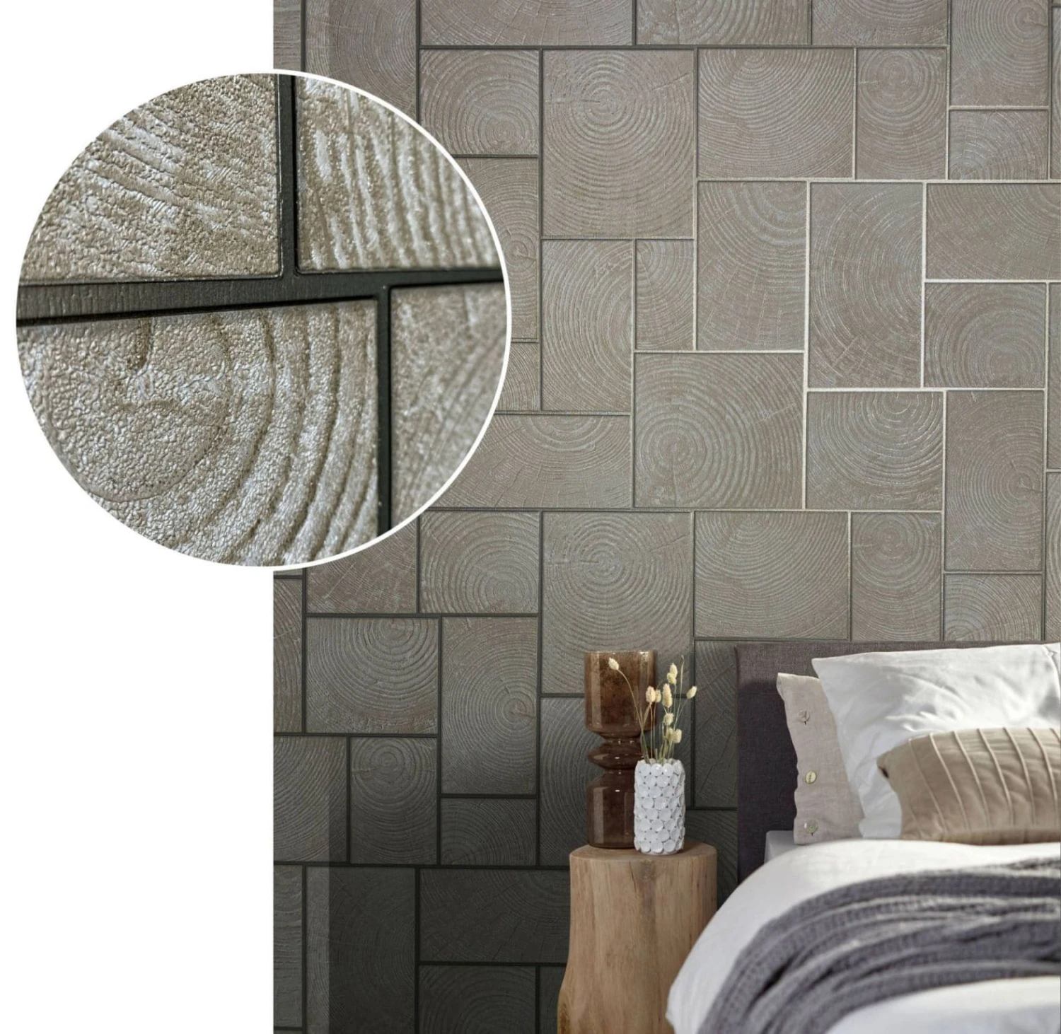 Tapete Vlies Fliesen Holz Kacheln Beige Silber 85745 – Bild 4