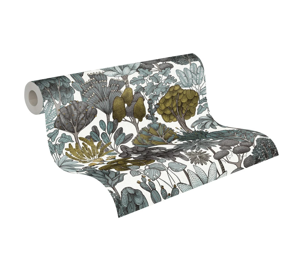 Tapete Vlies Palmen Floral Weiß Grün Grau 37757-3