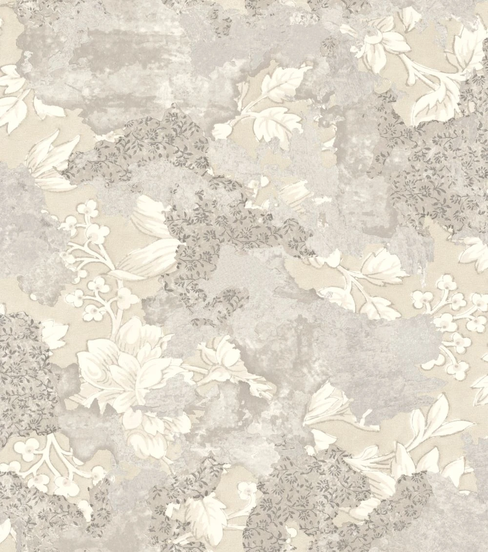 Tapete Vlies Blätter Vintage Hellgrau Beige Rasch 802535