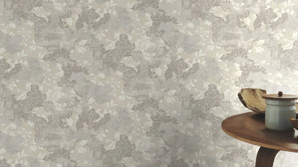 Tapete Vlies Blätter Vintage Hellgrau Beige Rasch 802535 – Bild 3