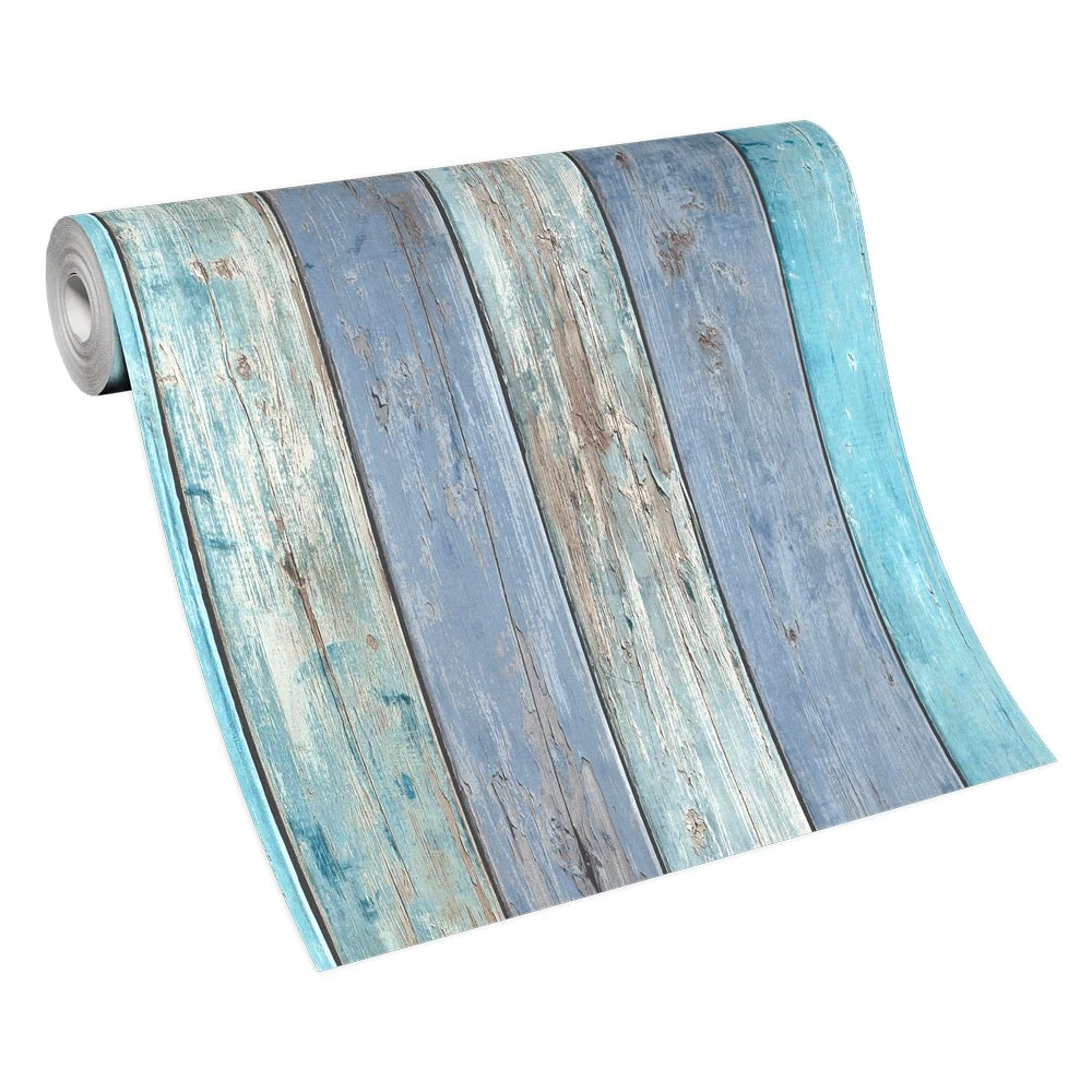 Tapete Vlies Vintage Holz-Optik Blau Braun 10200-08 – Bild 2